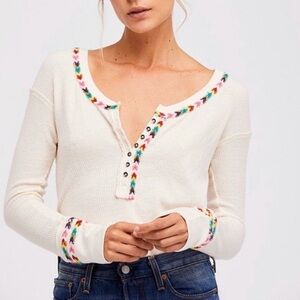 Free People Rainbow Embroidered Long Sleeve Thermal